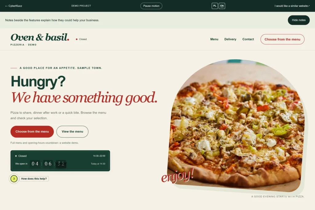 English preview of A menu to make you hungry.